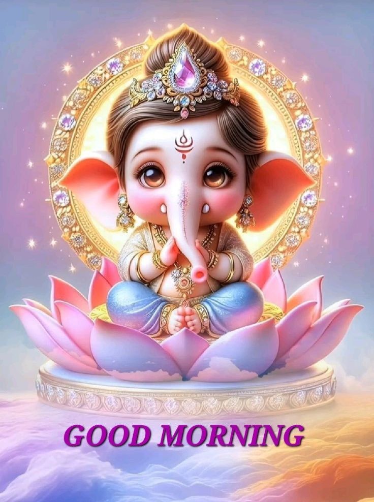 Colorful deity on lotus, morning greeting.